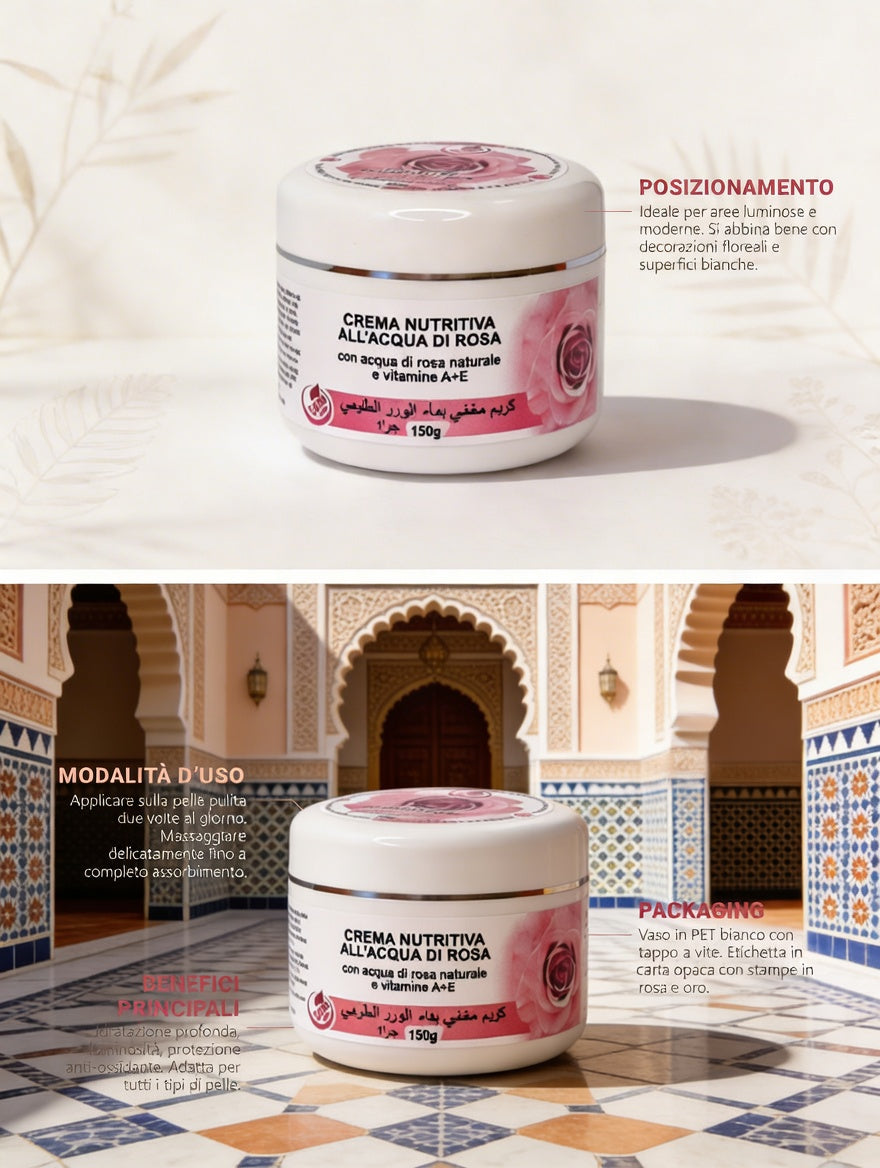 Crema Nutriente all’Acqua di Rosa 150g – Idratazione Naturale per Pelle Morbida e Luminosa
