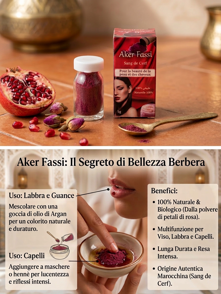 Aker Fassi Naturale 5g – Colore Tradizionale Marocchino per Labbra e Guance Effetto Naturale