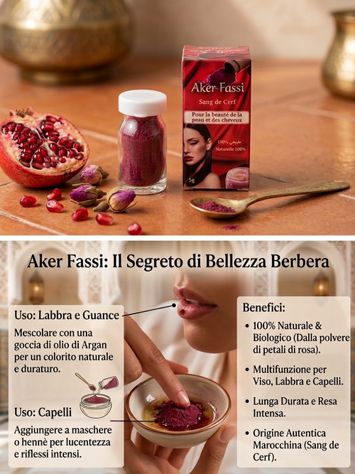 Aker Fassi Naturale 5g – Colore Tradizionale Marocchino per Labbra e Guance Effetto Naturale
