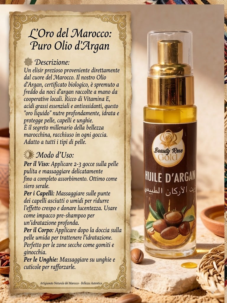 Olio di Argan Puro 100% e Originale 50ml – Trattamento Naturale per Viso, Capelli e Corpo